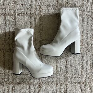 Platform white heeled boots